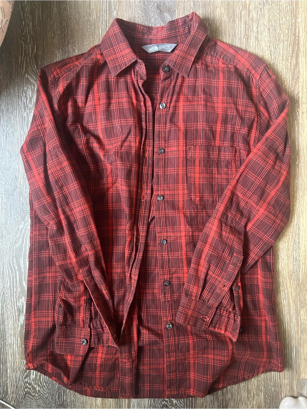 The North Face Women’s Orange/Brown Plaid Button-Up Shirt - Casual Long Sleeve-S